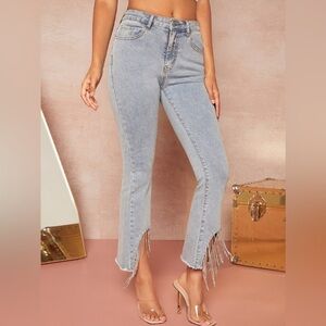 Rhinestone fringe flare jeans size 6